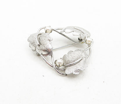 CARL ART 925 Sterling Silver  Vintage Petite Pearls Floral Brooch Pin  BP1483