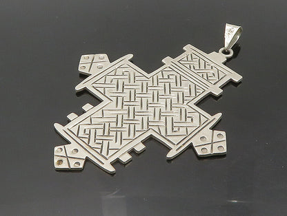 MEXICO 925 Sterling Silver  Vintage Shiny Etched Design Cross Pendant  PT19832