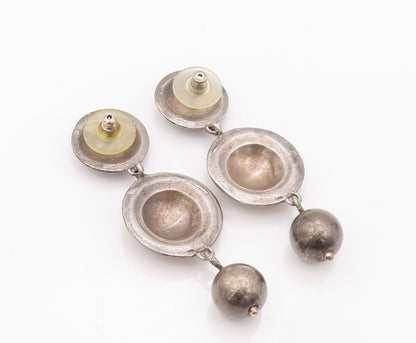 925 Sterling Silver Vintage Earrings Designer Drop Dark Tone Domed  EG13463