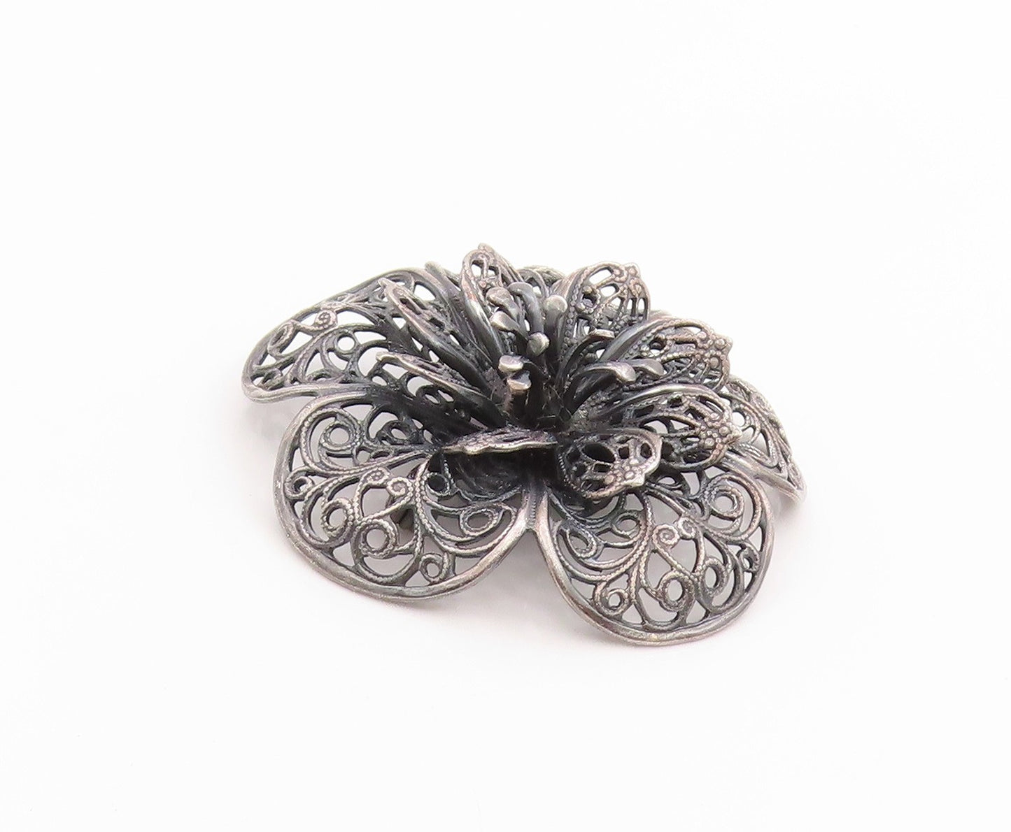 925 Sterling Silver Vintage Brooch Antique Daisy Floral Filigree Design  BP11836
