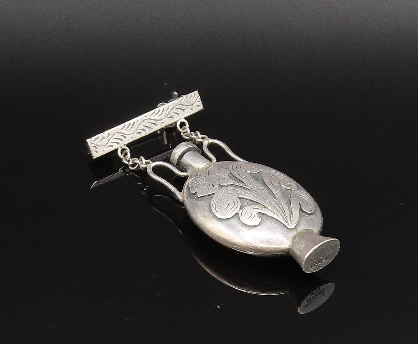 ISRAEL 925 Silver  Vintage Carnelian Perfume Bottle Brooch Pin (OPENS)  BP9886