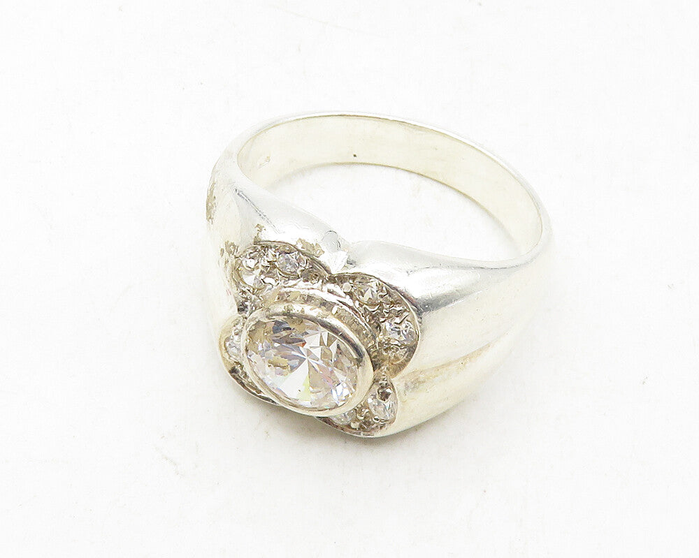 925 Sterling Silver  Vintage Cubic Zirconia Floral Band Ring Sz 11.5  RG9628
