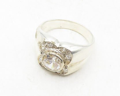 925 Sterling Silver  Vintage Cubic Zirconia Floral Band Ring Sz 11.5  RG9628