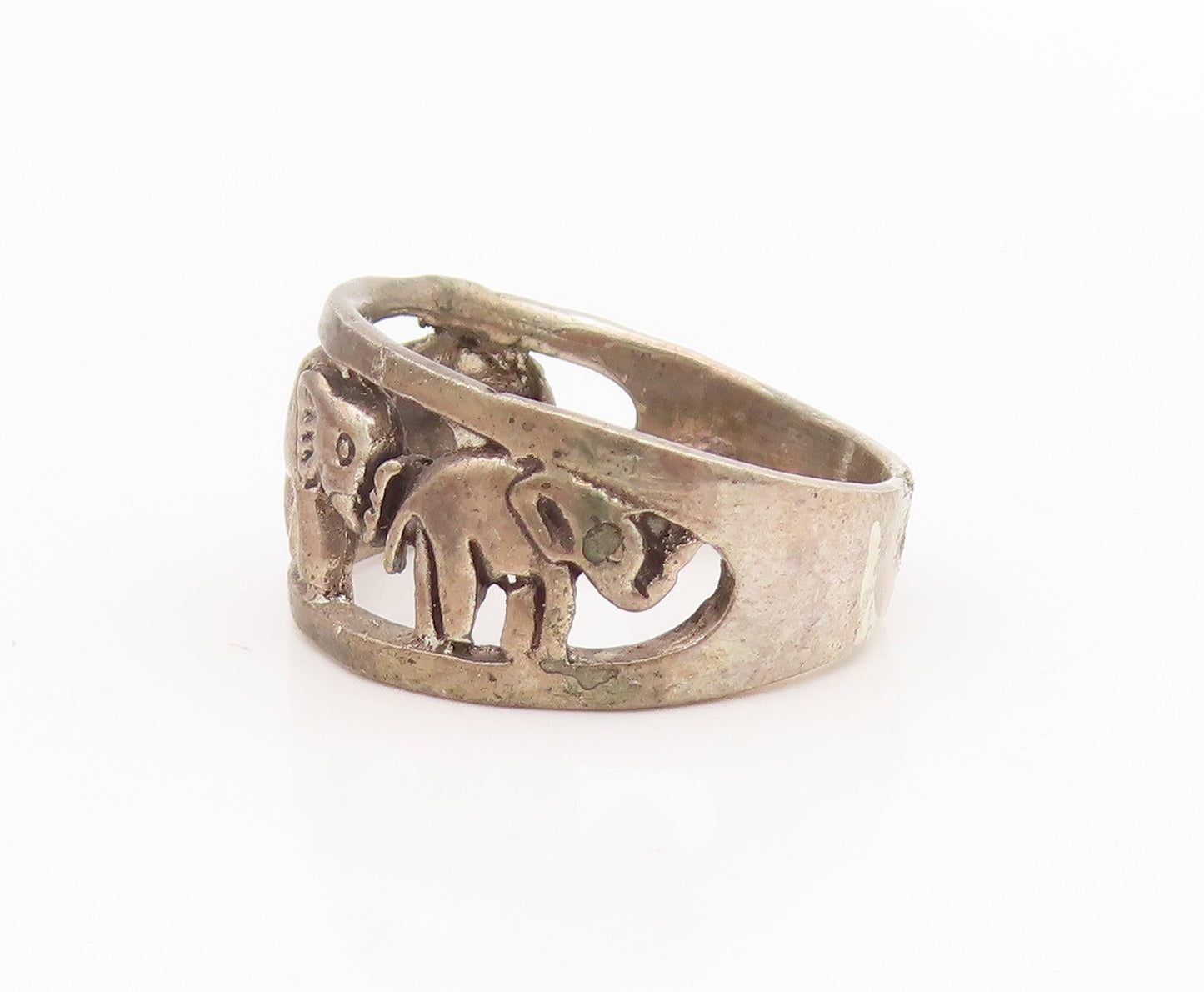 925 Sterling Silver Vintage Ring Elephant Family Cutout Wide Band  Sz 7  RG34345