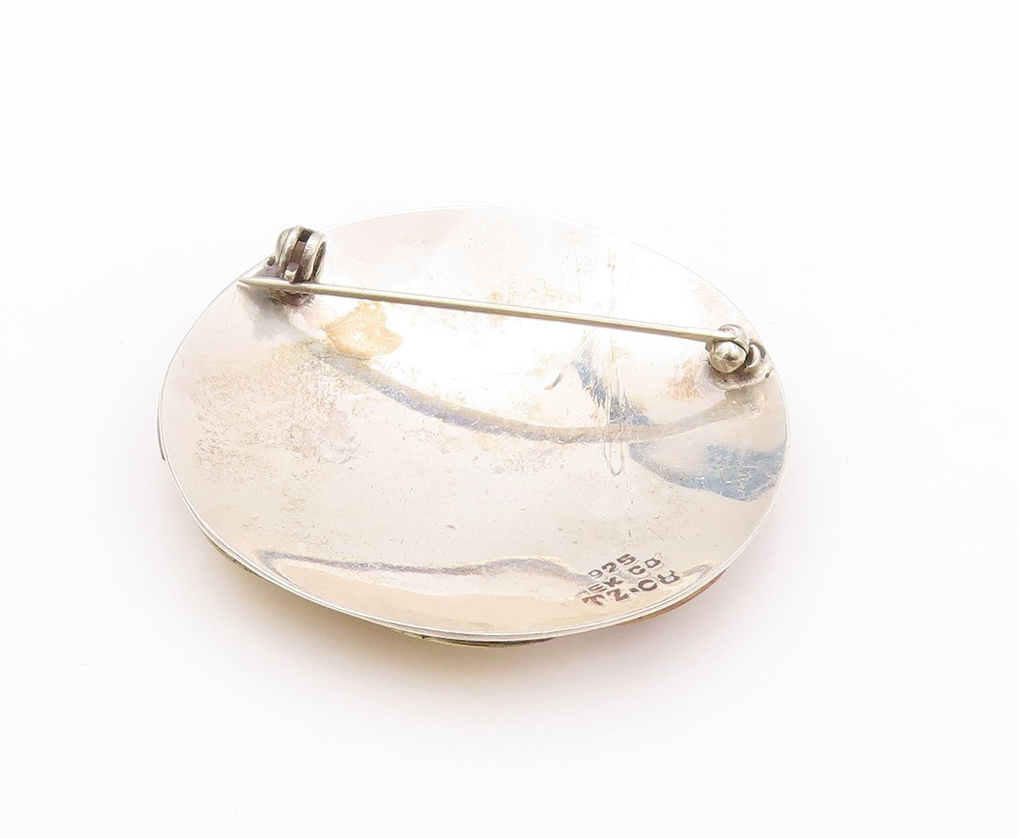 925 Sterling Silver Vintage Brooch MEXICO Half Flowers Carved Disk  BP11614