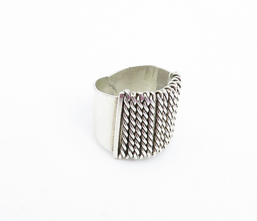 925 Sterling Silver  Vintage Shiny Twist Detail Square Band Ring Sz 6.5 RG4057