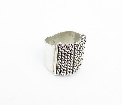925 Sterling Silver  Vintage Shiny Twist Detail Square Band Ring Sz 6.5 RG4057