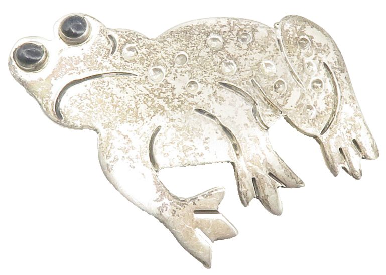 MEXICO 925 Sterling Silver  Vintage Black Onyx Spotted Toad Brooch Pin  BP4434