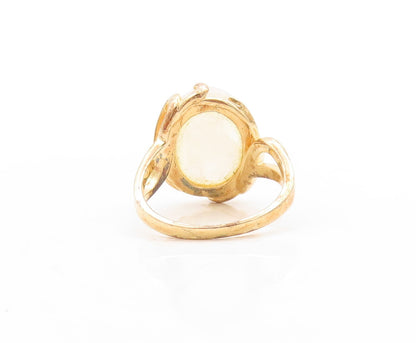 925 Sterling Silver Vintage Ring Gold Plated Oval Cabochon Gemstone Sz 7 RG31310