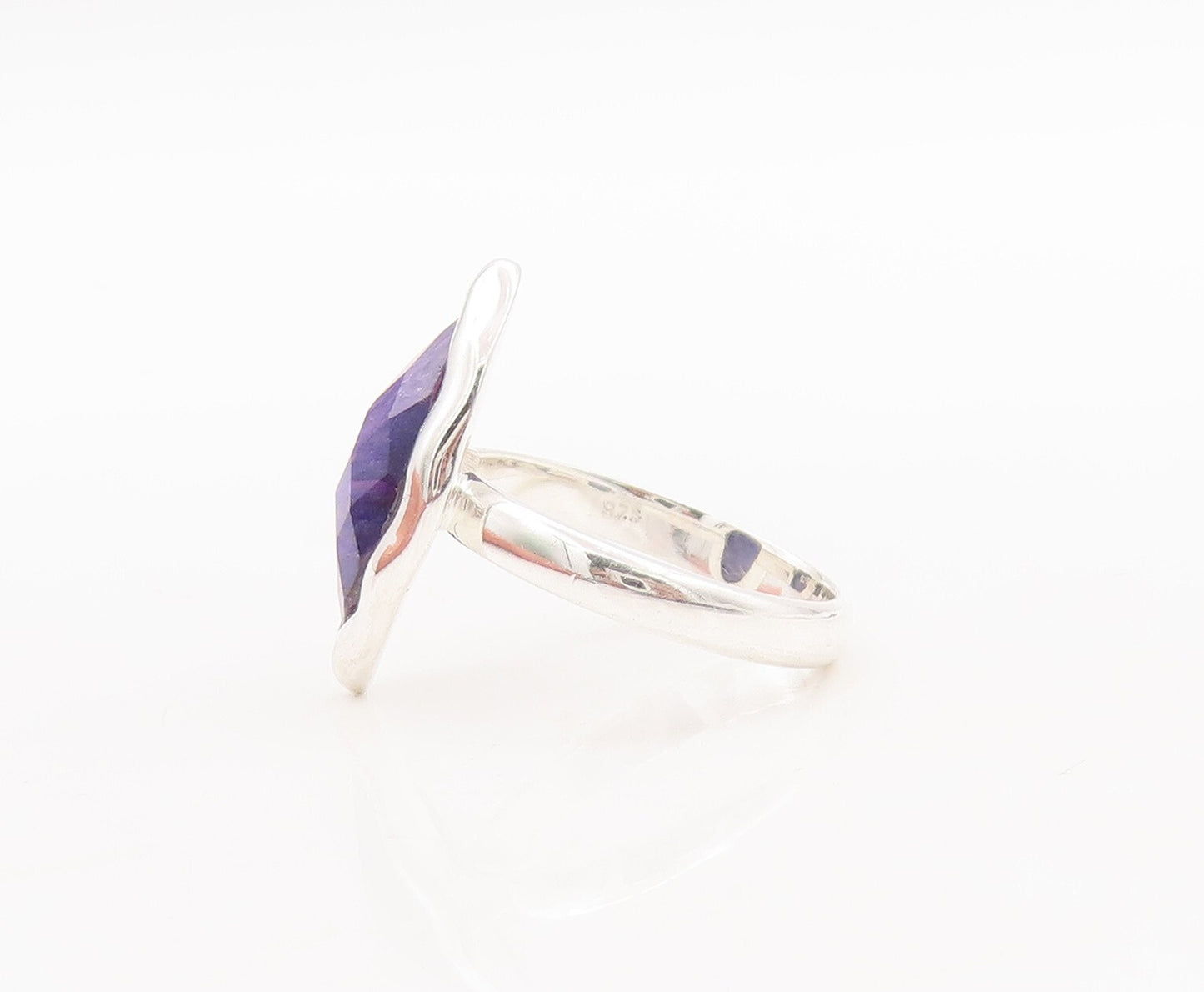 925 Sterling Silver Vintage Ring Marquise Cut Purple Gemstone  Sz 7  RG29789