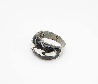 925 Sterling Silver  Vintage Enamel Love Heart Band Ring Sz 7.5  RG2996
