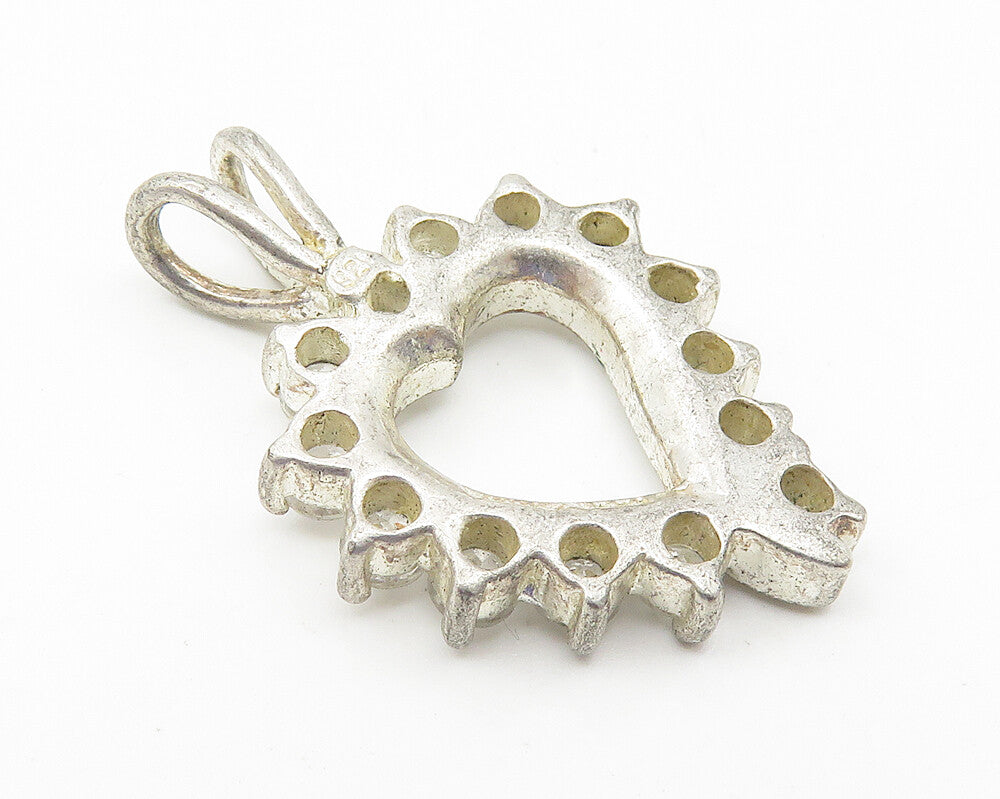 925 Sterling Silver  Vintage White Topaz Open Love Heart Pendant  PT8347