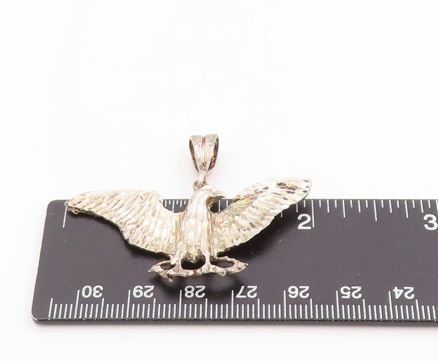 925 Sterling Silver Vintage Pendant Etched Majestic Eagle Of Strength  PT25278