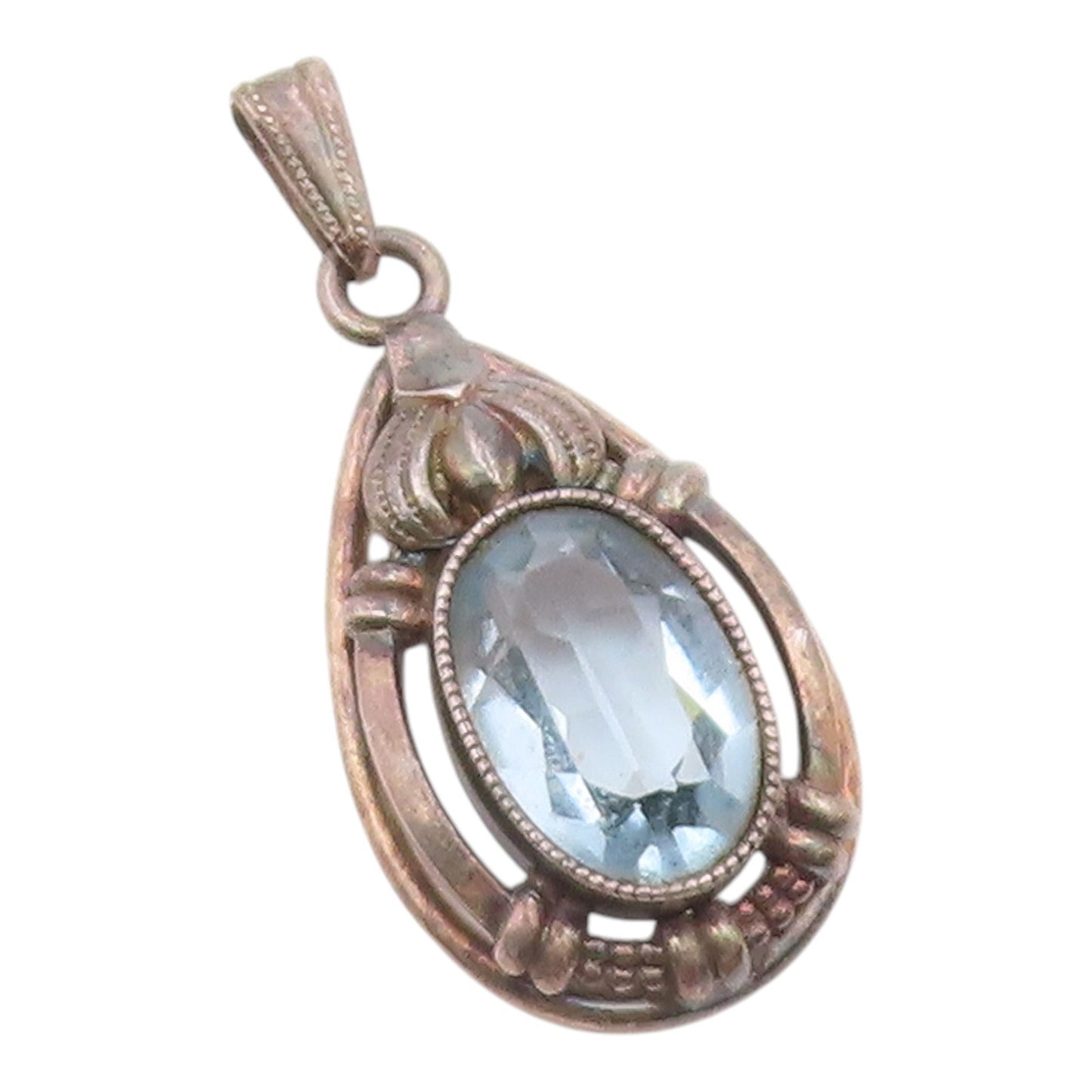 EUROPEAN 925 Silver  Vintage Blue Topaz Open Pear Shaped Pendant  PT21022