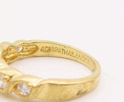 925 Sterling Silver Vintage Ring Gold Plated Carved Round CZ Inlay Sz 7  RG29925