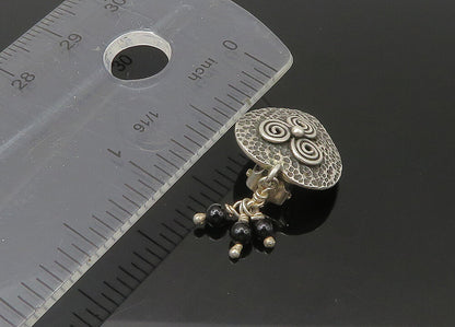 925 Silver   Vintage Black Onyx Love Heart Non Pierce Drop Earrings  EG10985