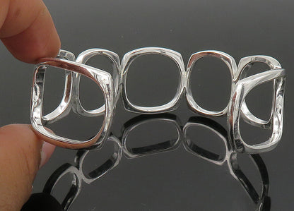 925 Sterling Silver  Vintage Shiny Rounded Square Open Cuff Bracelet  BT8670