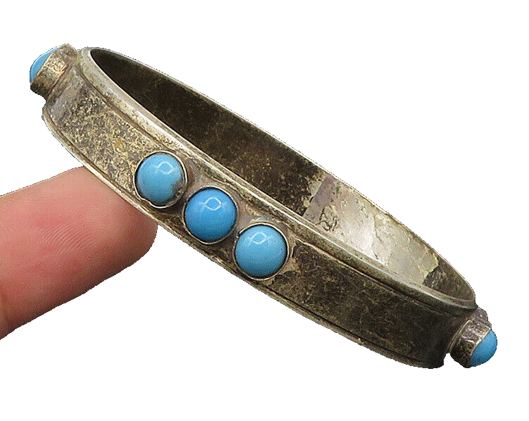 EUROPEAN 925 Silver  Vintage Triple Turquoise Pattern Bangle Bracelet  BT9395