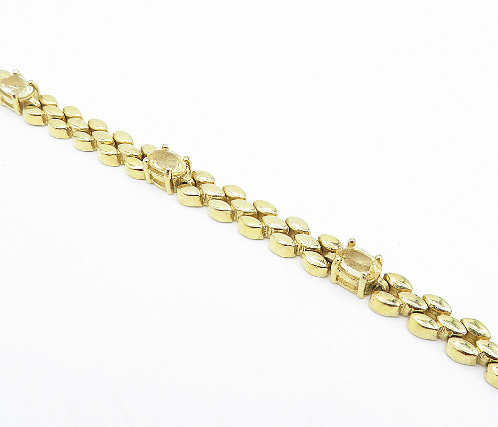 925 Sterling Silver Topaz Gold Plated Brick Layer Link Chain Bracelet BT2711
