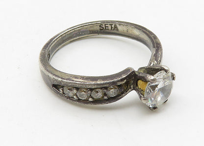 SETA 925 Sterling Silver  Vintage Prong Set Topaz Solitaire Ring Sz 7  RG10492