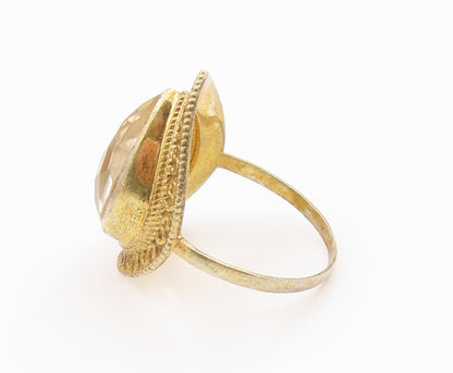 925 Sterling Silver Vintage Ring Gold Plated Faceted Quartz Band Sz 8.5 RG36079
