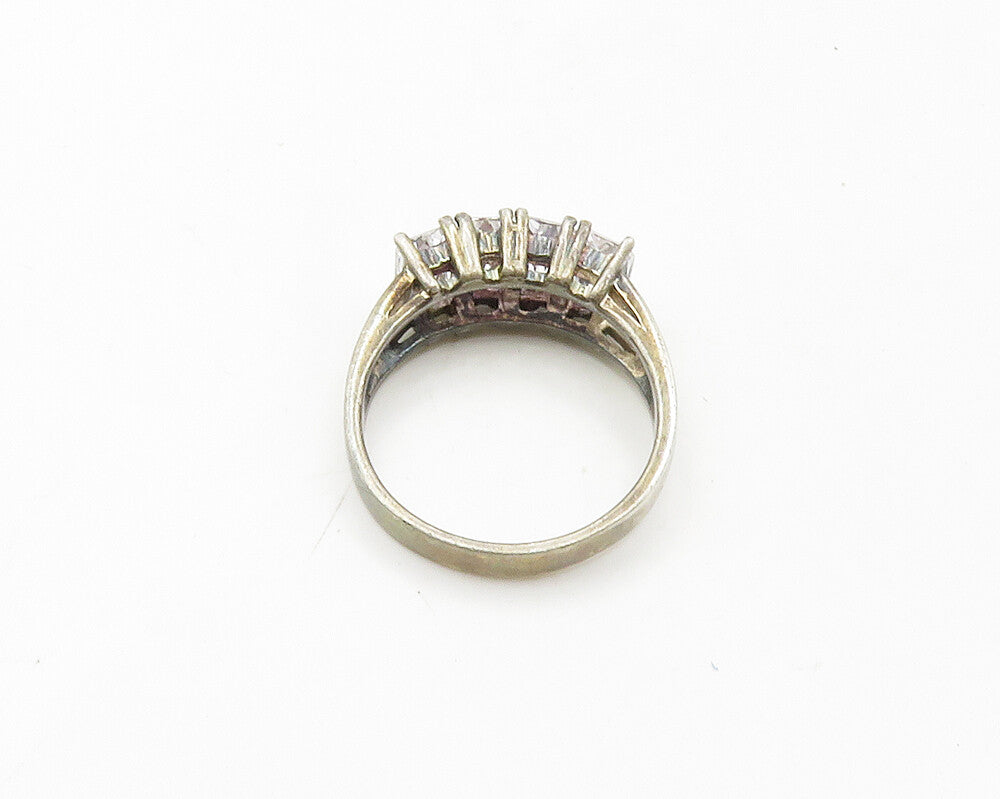925 Sterling Silver  Vintage Prong Set Cubic Zirconia Band Ring Sz 8  RG19117