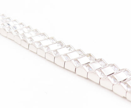 925 Sterling Silver Vintage Bracelet Sparkling CZ Modernist Tennis Link  BT11754