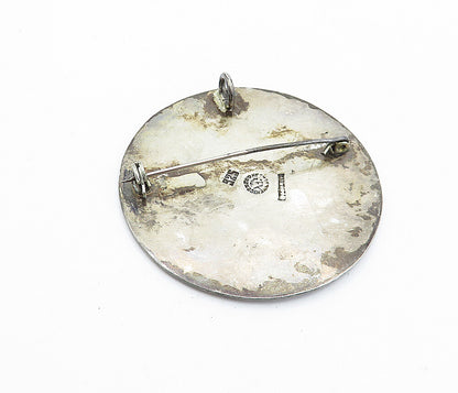 MEXICO 925 Silver  Vintage 2 Tone Mayan Aztec Sun Calendar Brooch Pin  BP1668