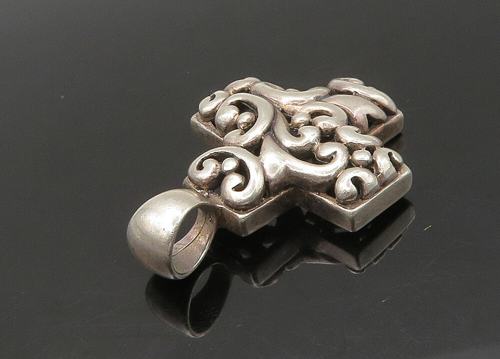 925 Sterling Silver  Vintage Shiny Love Heart Swirl Cross Pendant  PT18041