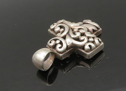 925 Sterling Silver  Vintage Shiny Love Heart Swirl Cross Pendant  PT18041