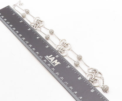 925 Sterling Silver  Shiny Topaz Encrusted Round Link Chain Necklace  NE2257