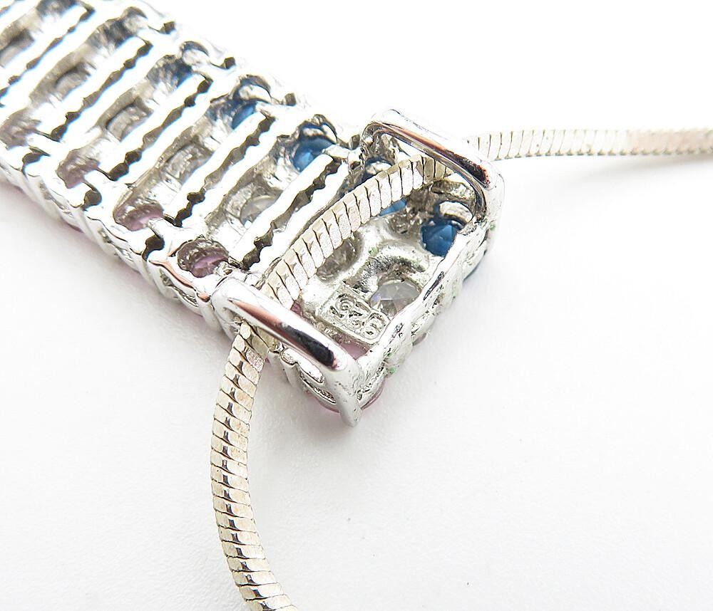 925 Sterling Silver  Cubic Zirconia & Topaz Shiny Snake Chain Necklace  NE1007