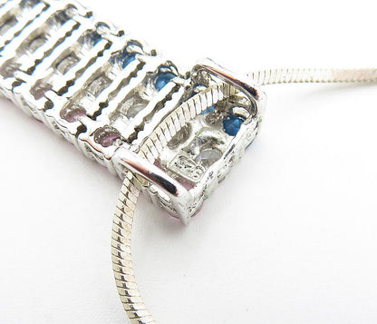 925 Sterling Silver  Cubic Zirconia & Topaz Shiny Snake Chain Necklace  NE1007