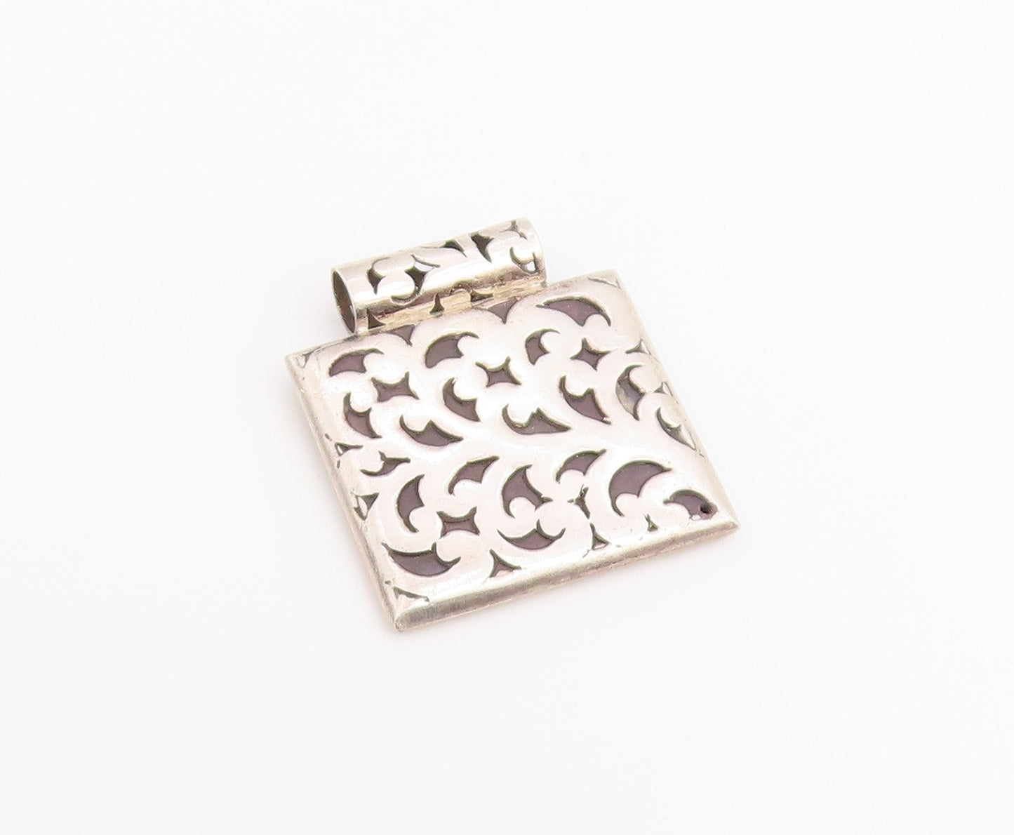 925 Sterling Silver Vintage Pendant Classic Scrollwork Geometric Square  PT26513