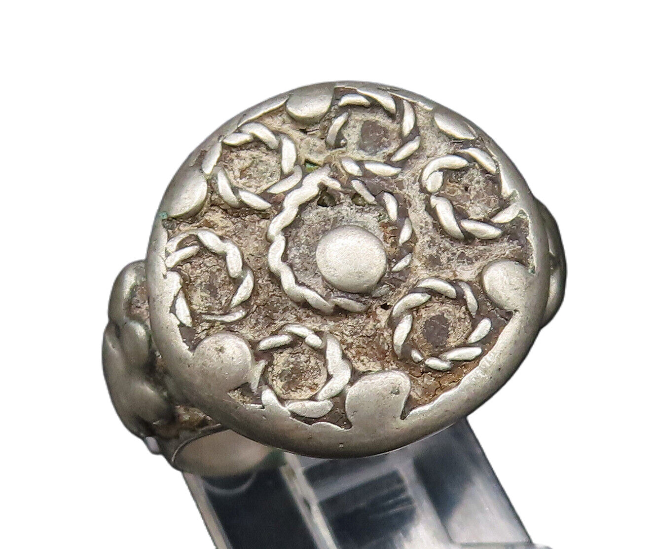 925 Silver  Vintage Antique Multi Dotted Rope Twist Circle Ring Sz 8  RG25831