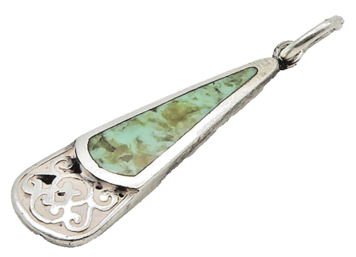 BOMA 925 Silver  Vintage Inlaid Turquoise Pretzel Swirl Drop Pendant  PT11973