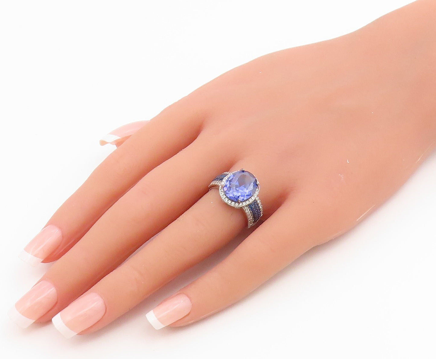 925 Sterling Silver Vintage Ring Tanzanite & Topaz Statement Band  Sz 7  RG36750