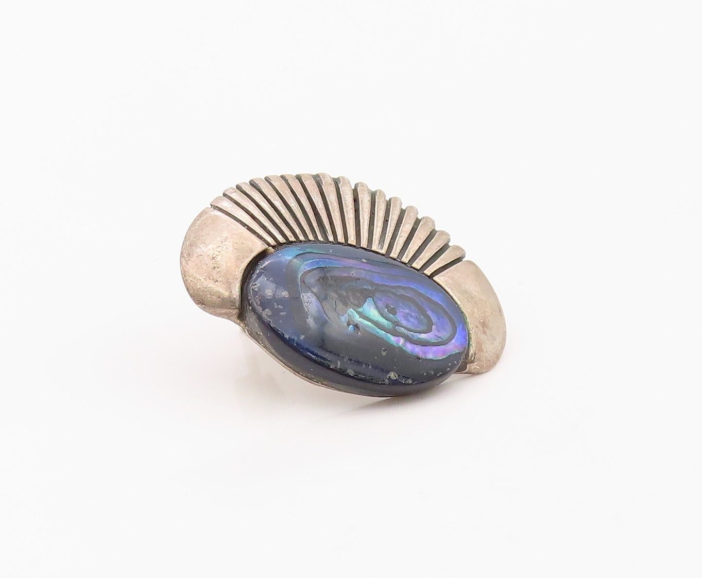 925 Sterling Silver Vintage Earrings ANGELINE MILLER NAVAJO Abalone Fan  EG14373