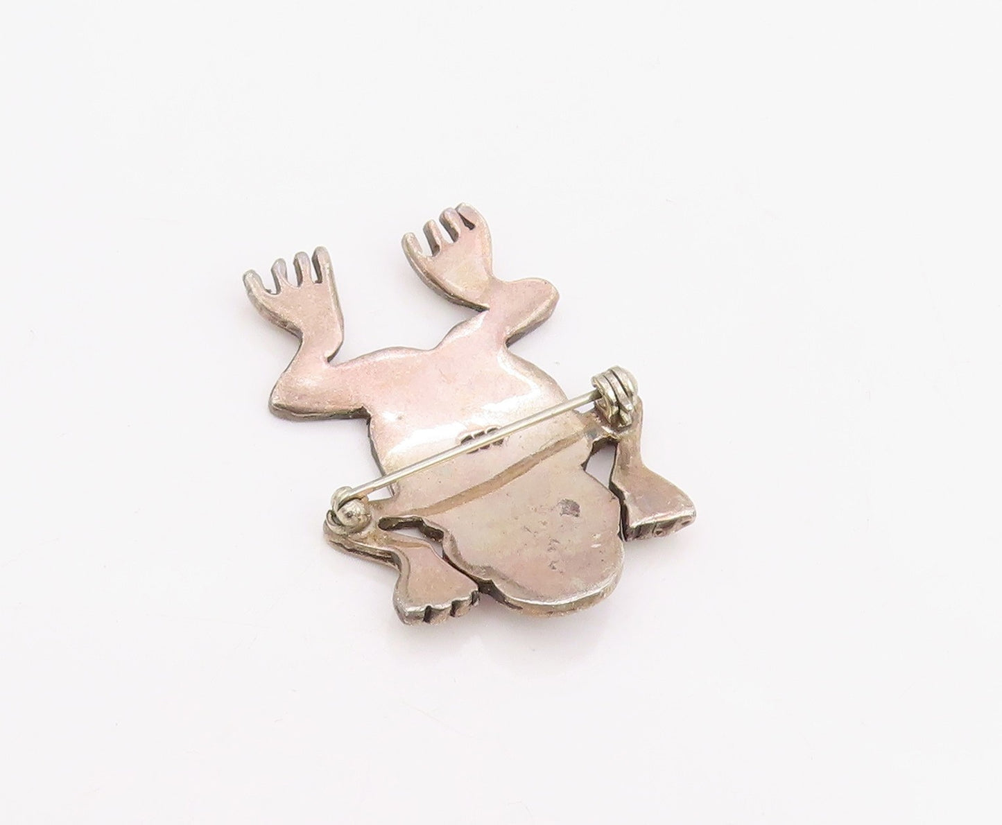 925 Sterling Silver Vintage Brooch Pin Lapis Lazuli Inlay Leaping Frog  BP12306