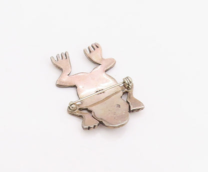 925 Sterling Silver Vintage Brooch Pin Lapis Lazuli Inlay Leaping Frog  BP12306