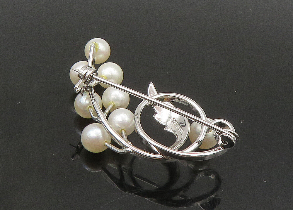 925 Sterling Silver  Vintage Cultured Pearls Floral Vine Brooch Pin  BP8980