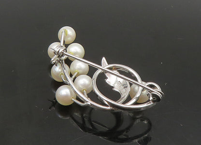 925 Sterling Silver  Vintage Cultured Pearls Floral Vine Brooch Pin  BP8980