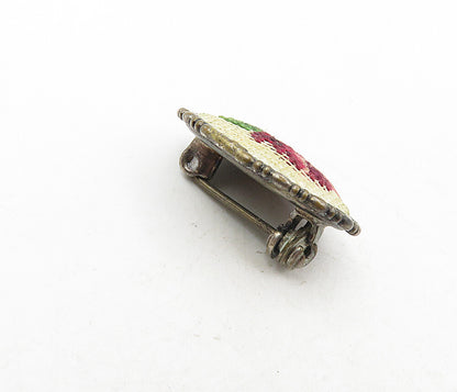 925 Sterling Silver  Vintage Woven Rose Flower Art Oval Brooch Pin  BP3315