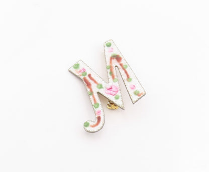 925 Sterling Silver Vintage Brooch Pin Guilloche Enamel Floral M Initial BP12489