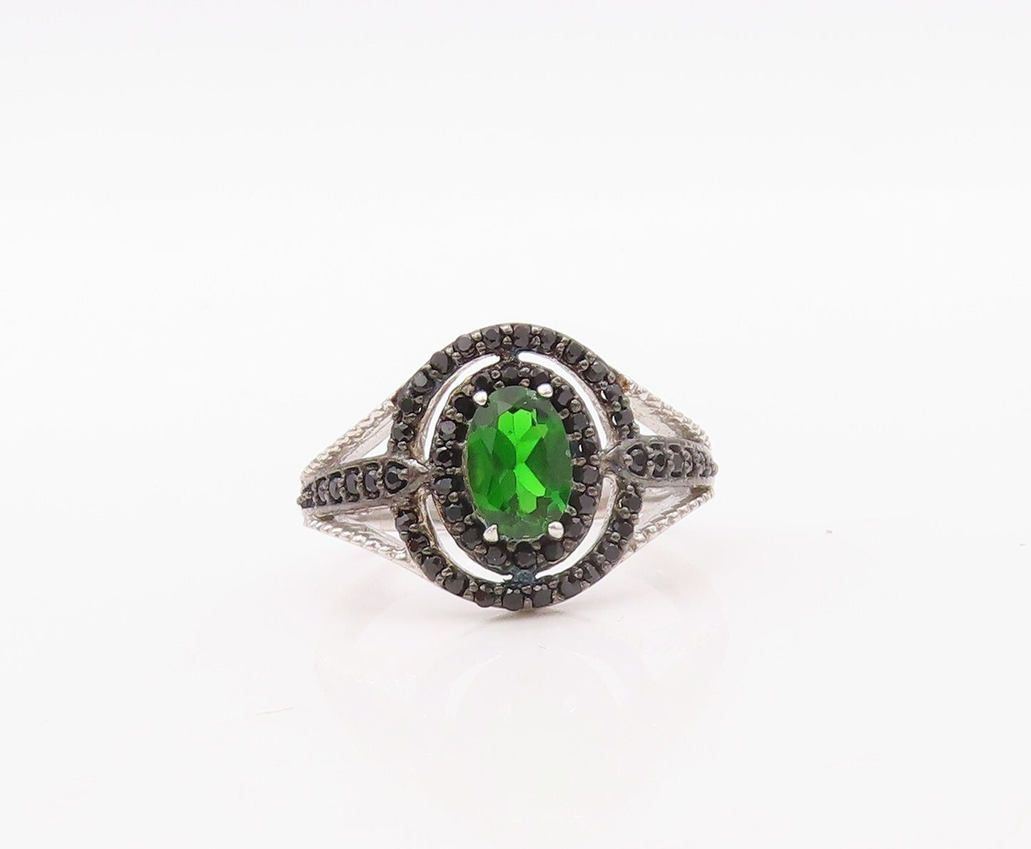 925 Sterling Silver Vintage Ring Oval Cut Green CZ Halo Spinel  Sz 7  RG30855