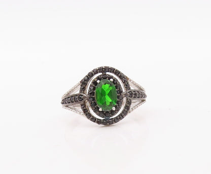 925 Sterling Silver Vintage Ring Oval Cut Green CZ Halo Spinel  Sz 7  RG30855