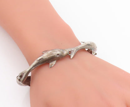 925 Sterling Silver Vintage Bracelet Linked Leaping Baby Dolphins Chain  BT11422