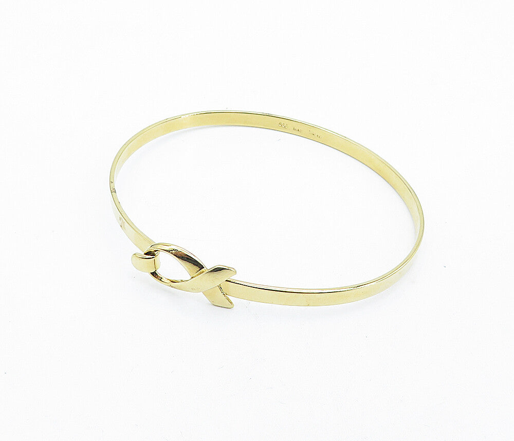925 Sterling Silver  Shiny Gold Plated Ribbon Detail Bangle Bracelet  BT2071