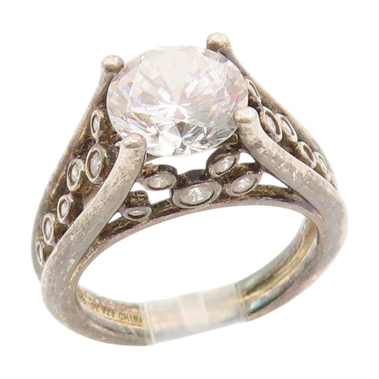925 Sterling Silver Vintage Ring Round Cut CZ Intricate Openwork  Sz 6  RG34359