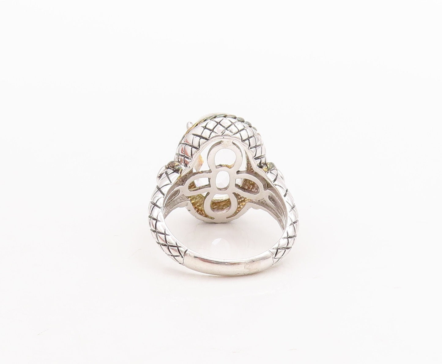 925 Sterling Silver Vintage Ring Oval Cut Topaz Roped Box Carved  Sz 7  RG29259